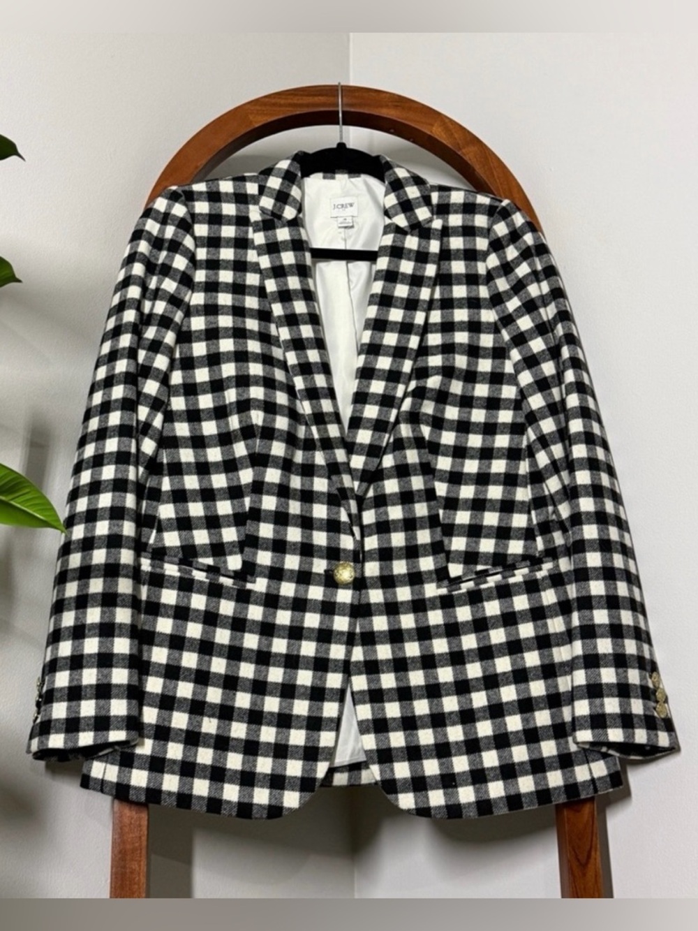 J. Crew Factory 4 Black White Check Wool Blend Blazer Jacket Style BB394
